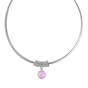 Kunzite and Austrian Crystal Necklace 18-20 Inches in Silvertone 26.65 ctw