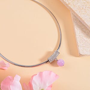 Kunzite and Austrian Crystal Necklace 18-20 Inches in Silvertone 26.65 ctw