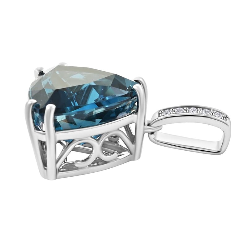 Certified and Appraised Luxoro 10K White Gold AAA London Blue Topaz and I2 Diamond Pendant 7.50 ctw
