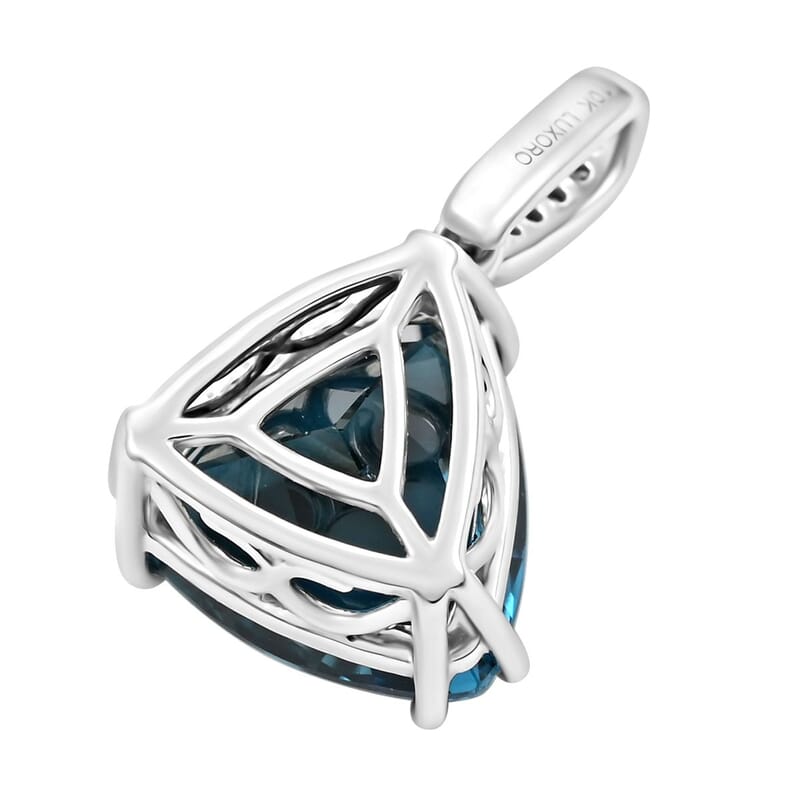Certified and Appraised Luxoro 10K White Gold AAA London Blue Topaz and I2 Diamond Pendant 7.50 ctw