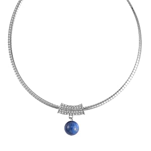 Kyanite and Austrian Crystal Necklace 18-20 Inches in Silvertone 37.85 ctw