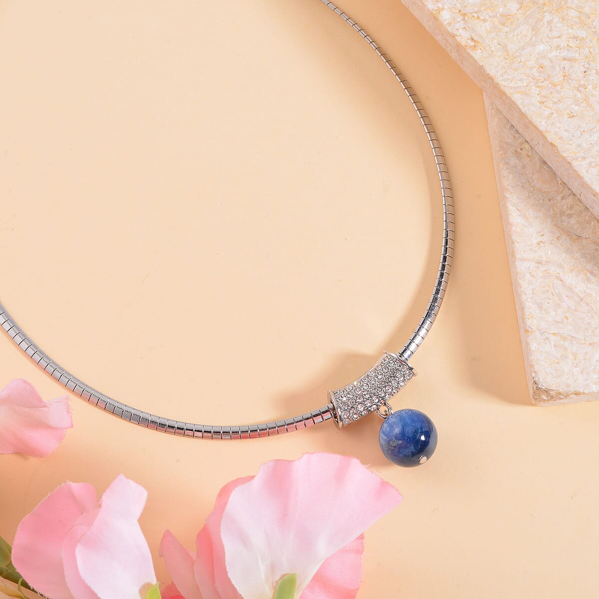 Kyanite and Austrian Crystal Necklace 18-20 Inches in Silvertone 37.85 ctw image number 1