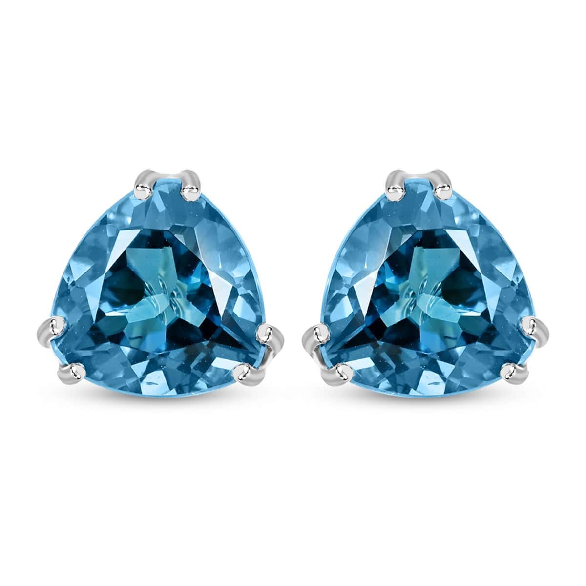 Certified and Appraised Luxoro 10K White Gold AAA London Blue Topaz Solitaire Stud Earrings 4.10 ctw image number 0