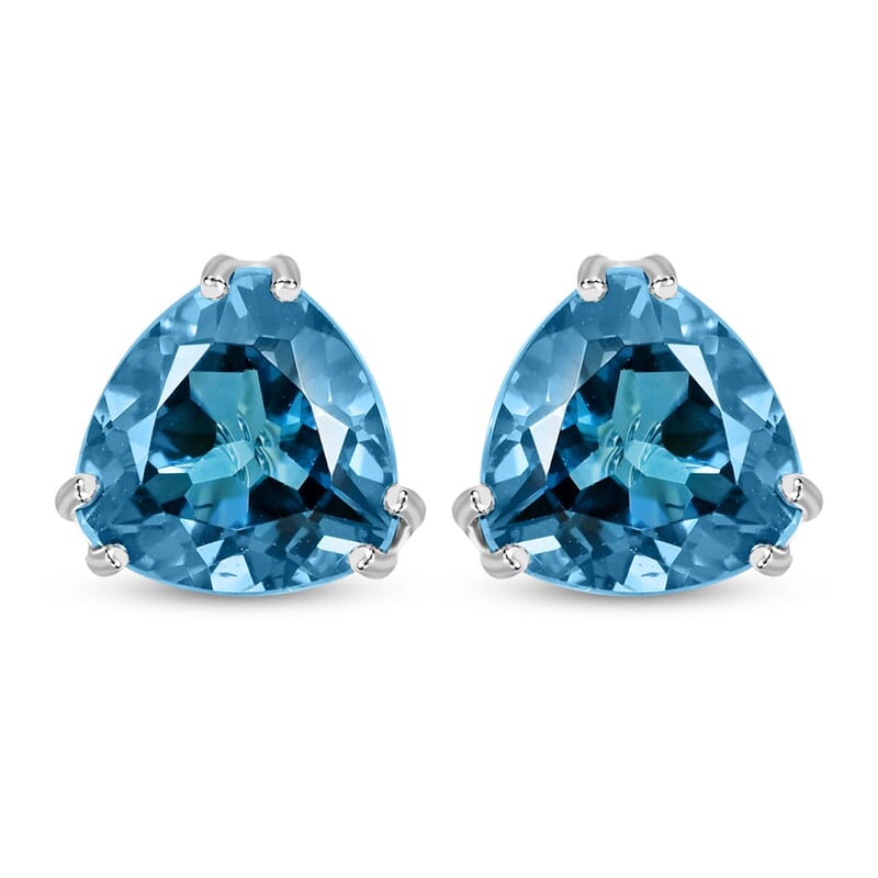 Certified and Appraised Luxoro 10K White Gold AAA London Blue Topaz Solitaire Stud Earrings 4.10 ctw