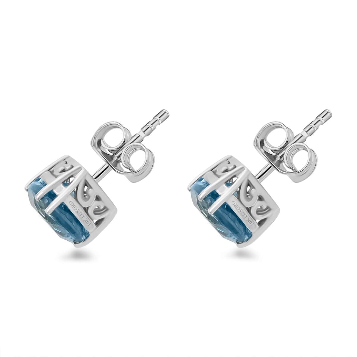 Certified and Appraised Luxoro 10K White Gold AAA London Blue Topaz Solitaire Stud Earrings 4.10 ctw image number 3