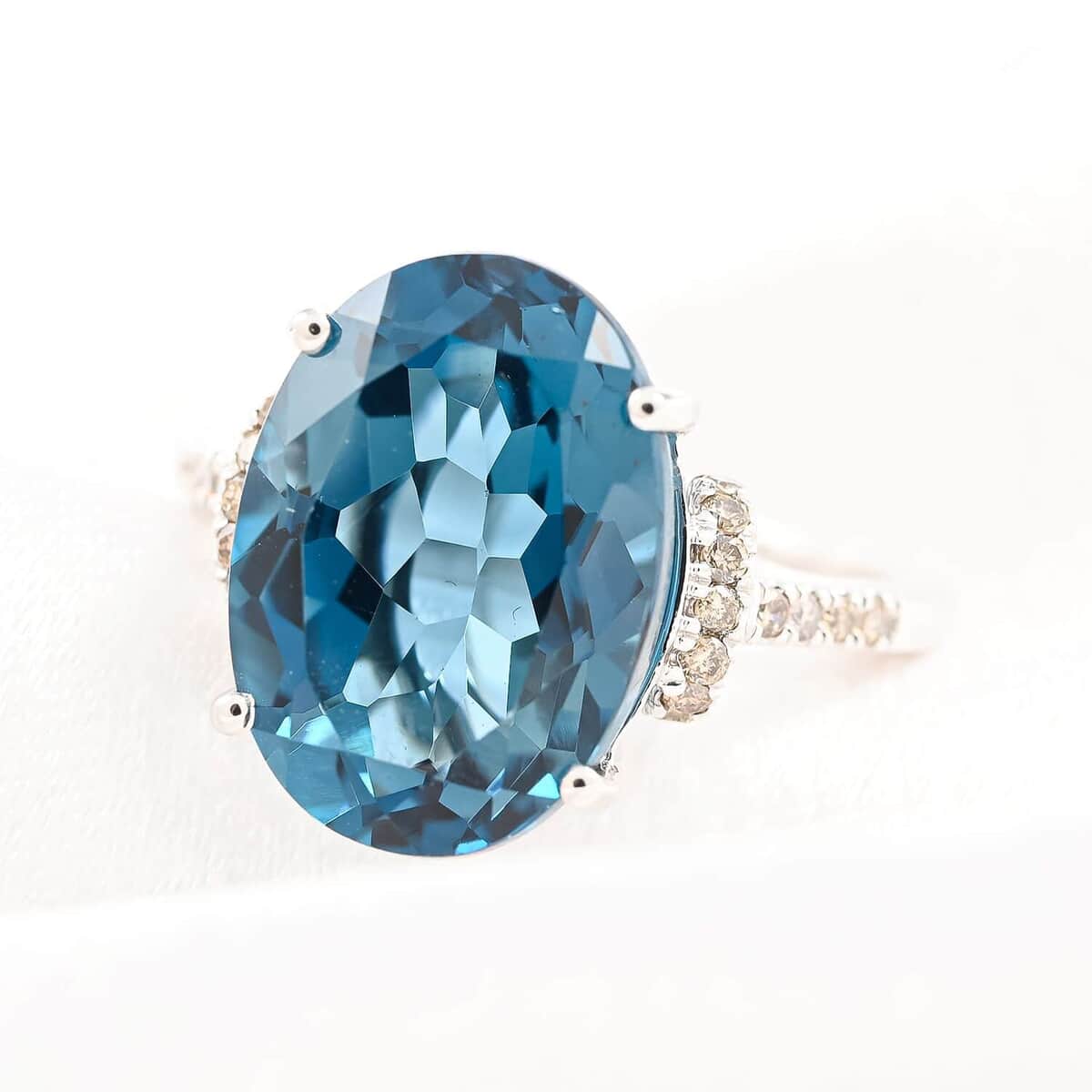 Certified and Appraised Luxoro 10K White Gold AAA London Blue Topaz and I2 Diamond Ring 7.35 ctw image number 1
