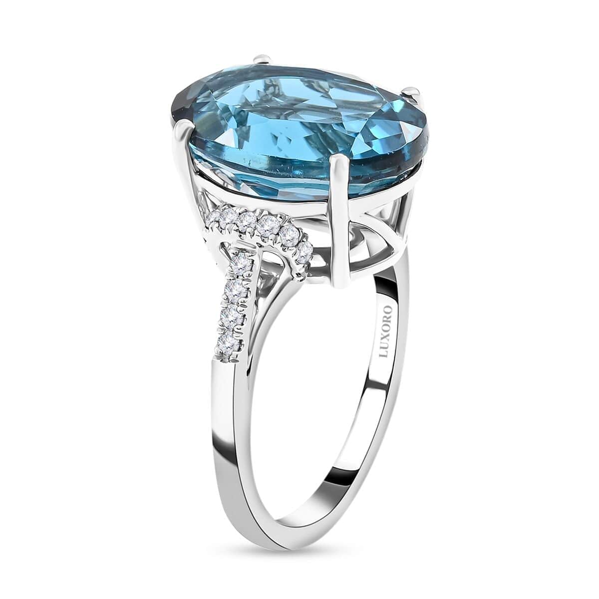 Certified and Appraised Luxoro 10K White Gold AAA London Blue Topaz and I2 Diamond Ring 7.35 ctw image number 3