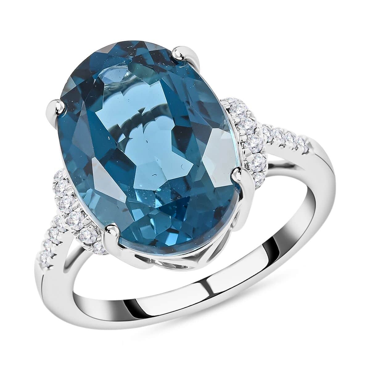 Certified and Appraised Luxoro 10K White Gold AAA London Blue Topaz and I2 Diamond Ring (Size 6.0) 7.35 ctw image number 0