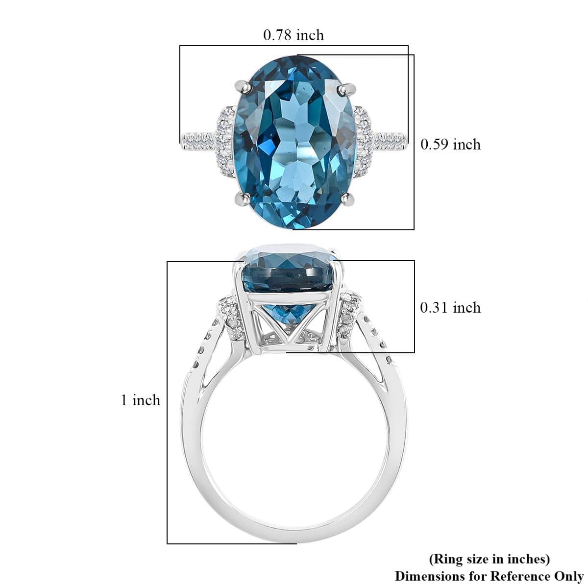 Certified and Appraised Luxoro 10K White Gold AAA London Blue Topaz and I2 Diamond Ring (Size 8.0) 7.35 ctw image number 5