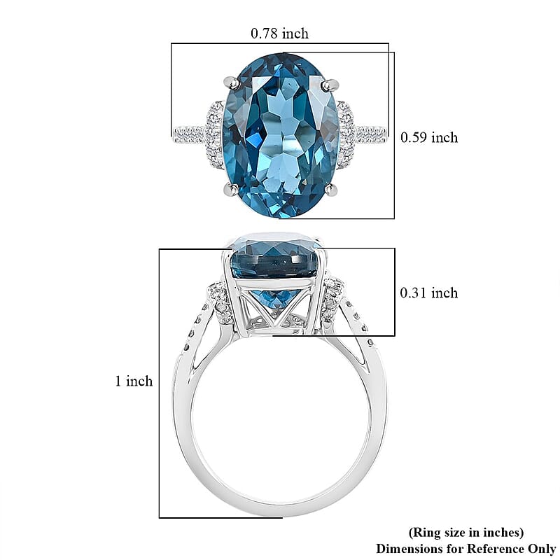 Certified and Appraised Luxoro 10K White Gold AAA London Blue Topaz and I2 Diamond Ring (Size 8.0) 7.35 ctw