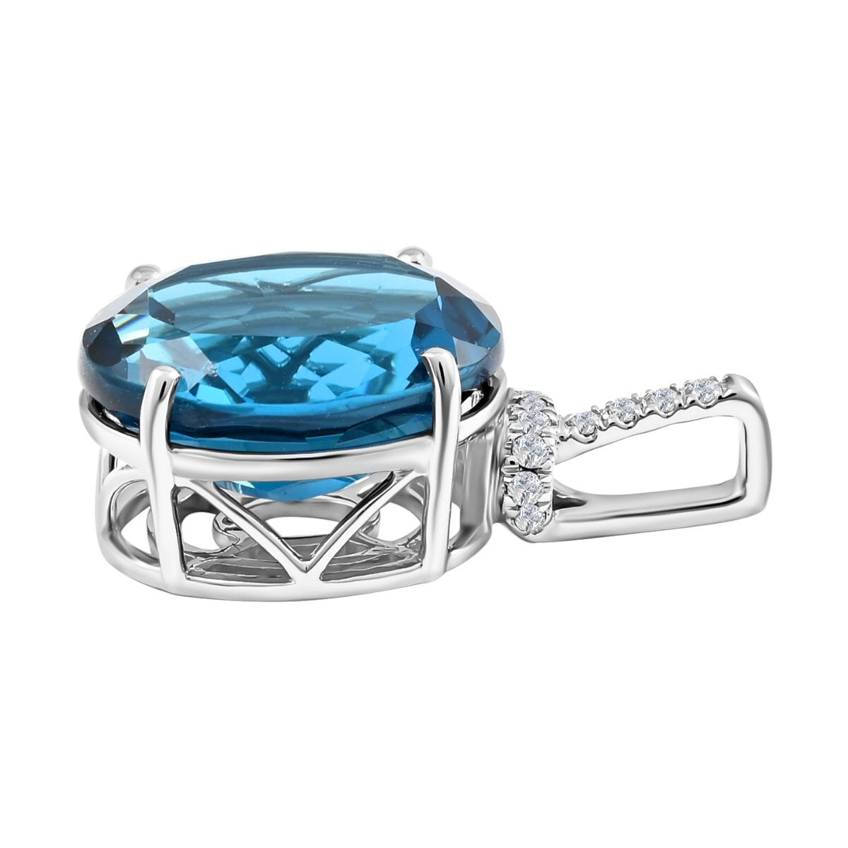 Certified and Appraised Luxoro 10K White Gold AAA London Blue Topaz and I2 Diamond Pendant 9.75 ctw image number 3