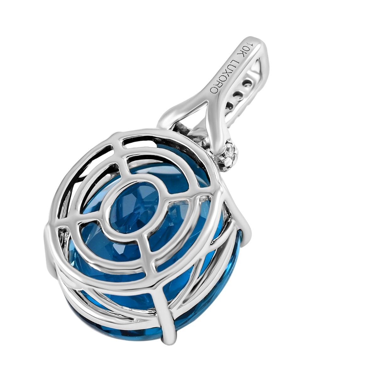 Certified and Appraised Luxoro 10K White Gold AAA London Blue Topaz and I2 Diamond Pendant 9.75 ctw image number 4