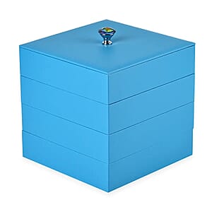 Turquoise Blue Faux Leather 4 Tier Stackable Jewelry Organizer with Mirror Lid