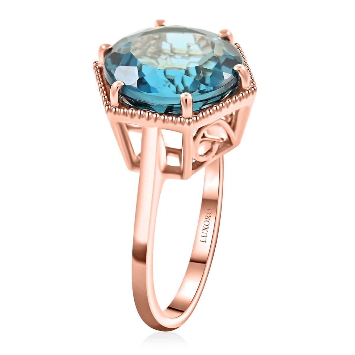 Certified and Appraised Luxoro 10K Rose Gold AAA London Blue Topaz Solitaire Ring (Size 10.0) 4.30 Grams 8.50 ctw image number 3