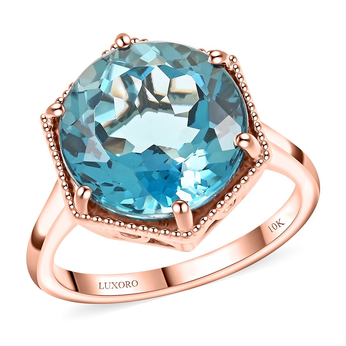 Certified and Appraised Luxoro 10K White Gold AAA London Blue Topaz Solitaire Ring 4.30 Grams 8.50 ctw