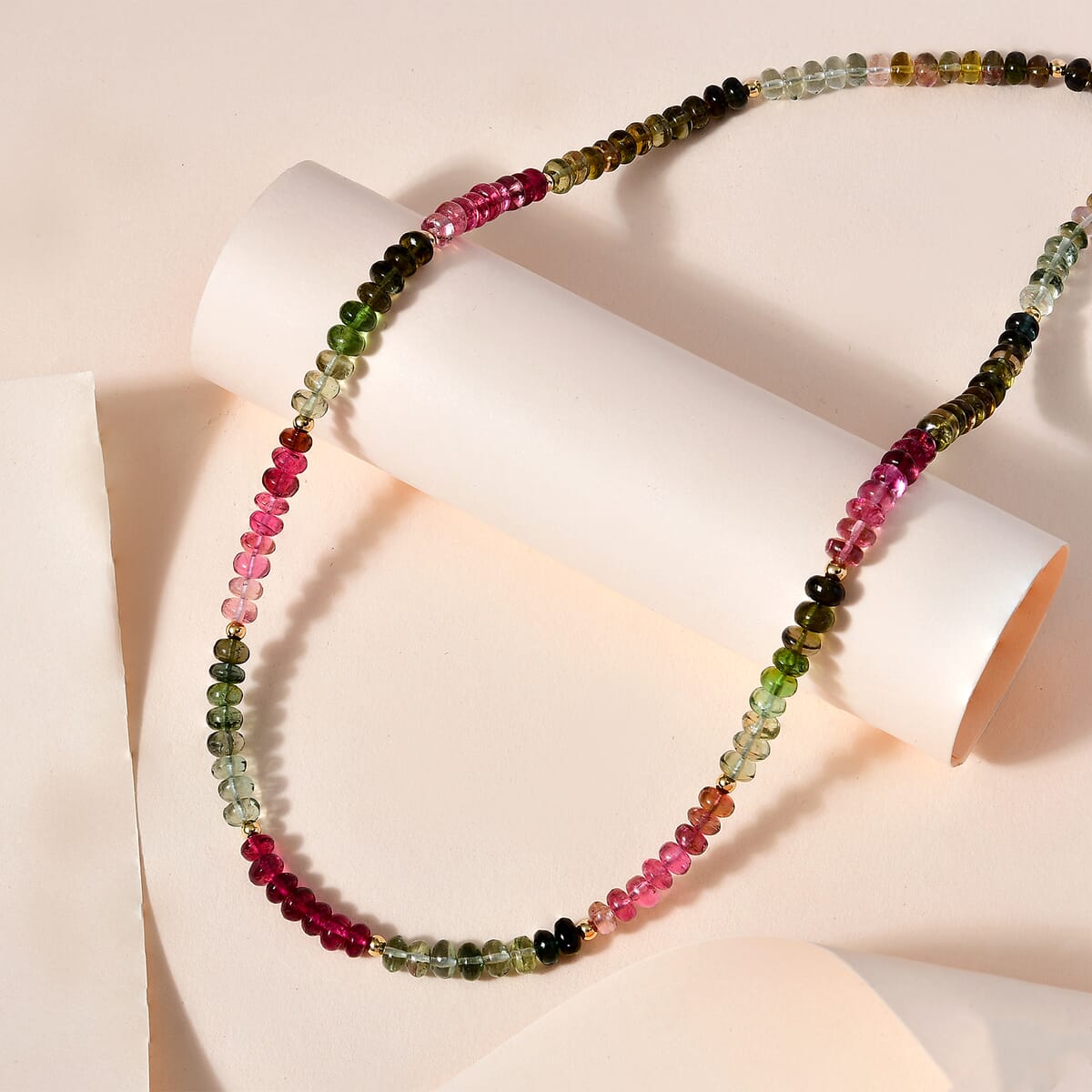 Certified & Appraised Iliana 18K Yellow Gold AAA Multi-Tourmaline Beaded Graduation Necklace 18-20 Inches 75.00 ctw image number 1