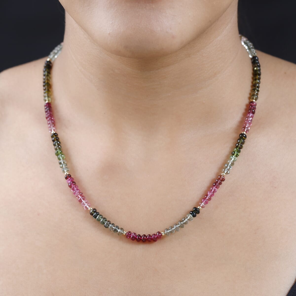 Certified & Appraised Iliana 18K Yellow Gold AAA Multi-Tourmaline Beaded Graduation Necklace 18-20 Inches 75.00 ctw image number 2