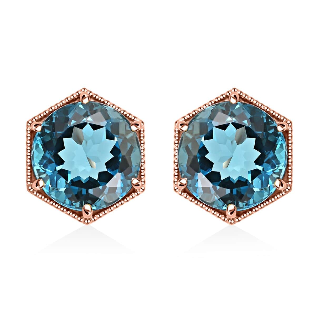 Certified and Appraised Luxoro 10K Rose Gold AAA London Blue Topaz Solitaire Stud Earrings 4.50 ctw image number 0