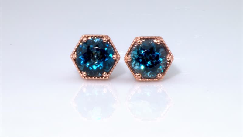 Certified and Appraised Luxoro 10K Rose Gold AAA London Blue Topaz Solitaire Stud Earrings 4.50 ctw