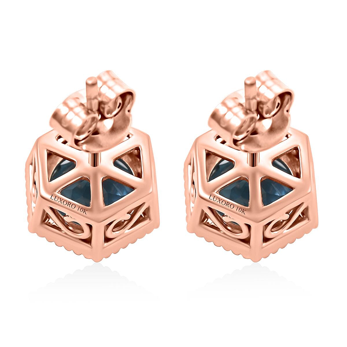 Certified and Appraised Luxoro 10K Rose Gold AAA London Blue Topaz Solitaire Stud Earrings 4.50 ctw