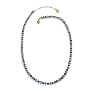Iliana 18K Yellow Gold AAAA Tanzanite and Tsavorite Garnet Beaded Necklace 18-20 Inches 6.22 Grams 79.72 ctw