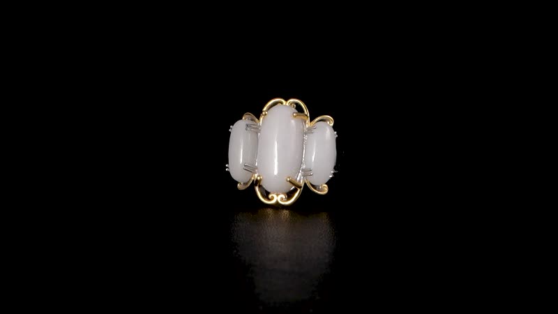 White Jade 3 Stone Ring in 14K Yellow Gold and Platinum Over Sterling Silver (Size 10.0) 19.00 ctw (Del. in 7-10 Days)