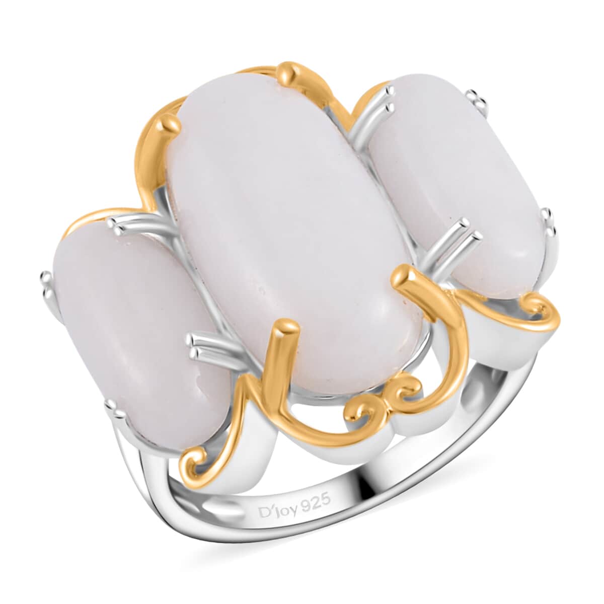 Natural Jade 19.00 ctw 3 Stone Ring in Vermeil YG and Platinum Over Sterling Silver (Size 7.0) image number 0