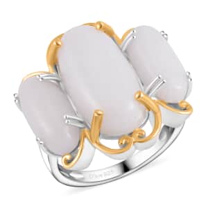 Natural Jade 19.00 ctw 3 Stone Ring in Vermeil YG and Platinum Over Sterling Silver (Size 7.0)