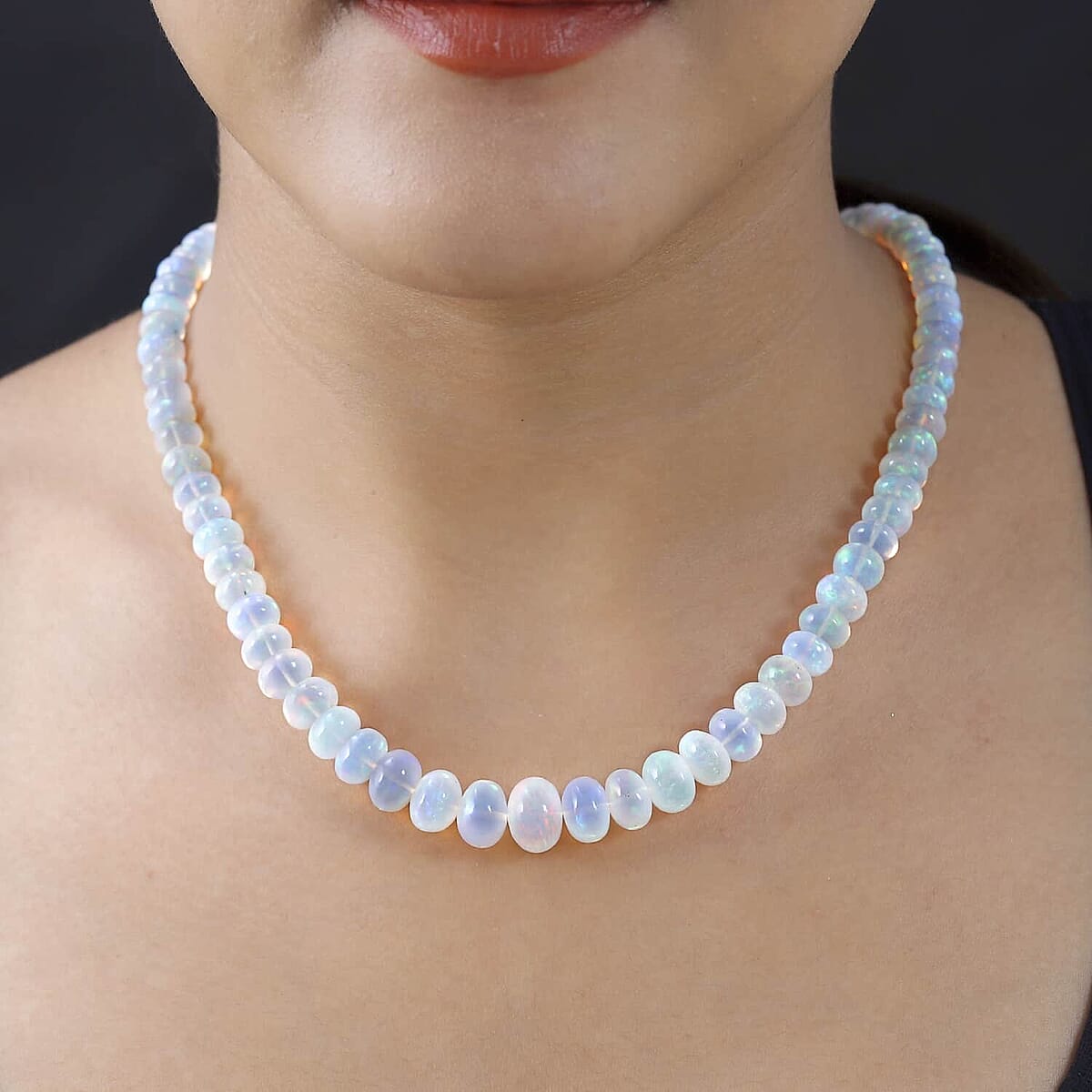 Rhapsody Certified & Appraised AAAA Ethiopian Welo Opal Beaded Graduated Necklace, 950 Platinum Necklace, 18-20 Inch Necklace 145.00 ctw image number 2