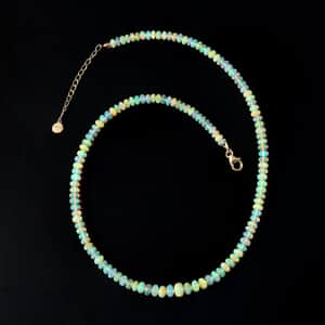 Certified & Appraised Luxoro 14K Yellow Gold AAA Ethiopian Welo Opal Beaded Graduation Necklace 18 Inches with 2 Inch Extender 66.00 ctw