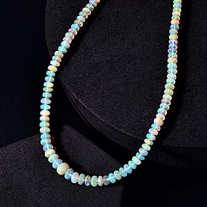 Certified & Appraised Luxoro 14K Yellow Gold AAA Ethiopian Welo Opal Beaded Graduated Necklace 18 Inches with 2 Inch Extender 66.00 ctw