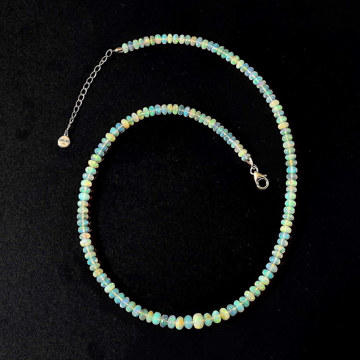 Certified & Appraised Luxoro 14K Yellow Gold AAA Ethiopian Welo Opal Beaded Graduated Necklace 18 Inches with 2 Inch Extender 66.00 ctw