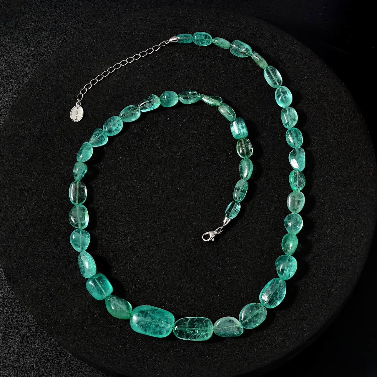 Certified & Appraised Rhapsody 950 Platinum AAAA Emerald Beaded Graduation Necklace 18-20 Inches with Extender 170.00 ctw image number 3