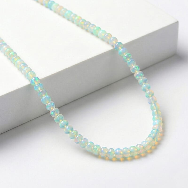 Certified & Appraised Luxoro 14K Yellow Gold AAA Ethiopian Welo Opal Beaded Graduated Necklace 18 Inches with 2 Inch Extender 65.00 ctw