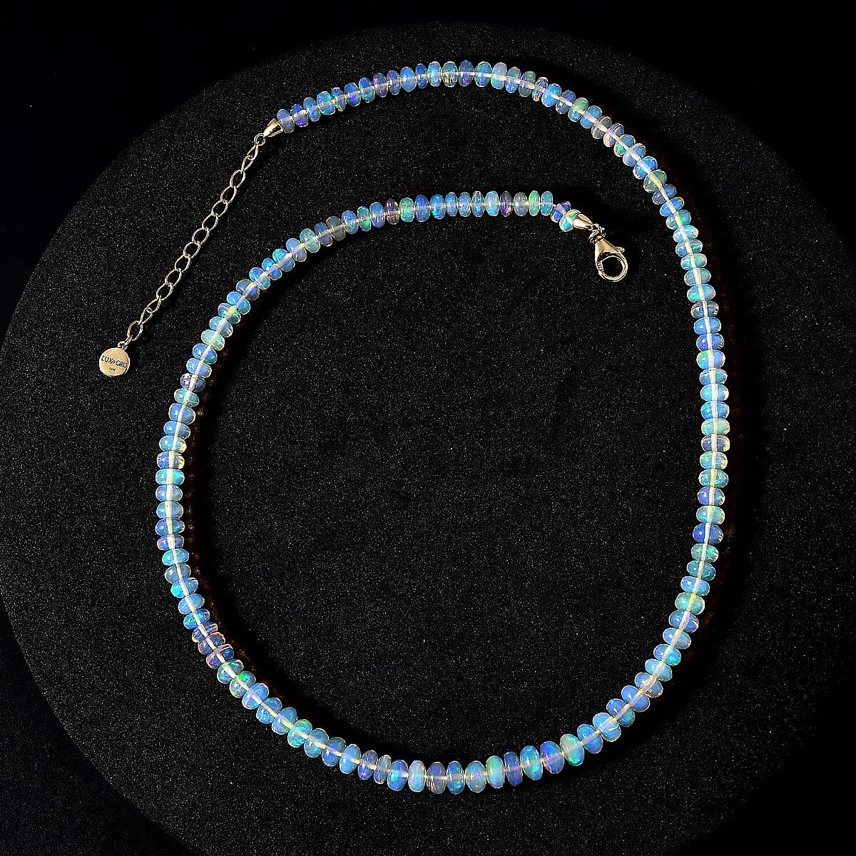Certified & Appraised Luxoro 14K Yellow Gold AAA Ethiopian Welo Opal Beaded Graduated Necklace 18 Inches with 2 Inch Extender 65.00 ctw image number 4