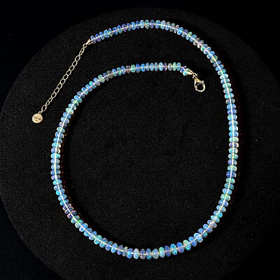 Certified & Appraised Luxoro 14K Yellow Gold AAA Ethiopian Welo Opal Beaded Graduated Necklace 18 Inches with 2 Inch Extender 65.00 ctw