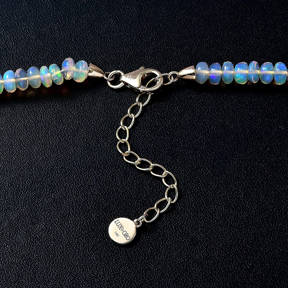 Certified & Appraised Luxoro 14K Yellow Gold AAA Ethiopian Welo Opal Beaded Graduated Necklace 18 Inches with 2 Inch Extender 65.00 ctw image number 5