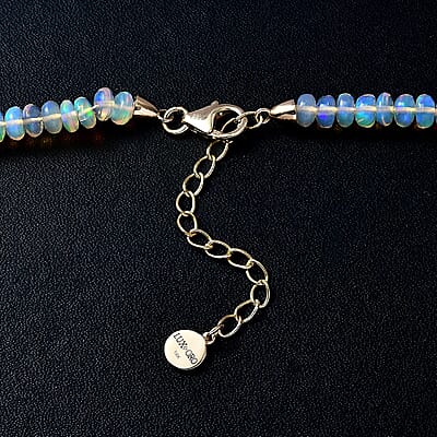 Certified & Appraised Luxoro 14K Yellow Gold AAA Ethiopian Welo Opal Beaded Graduated Necklace 18 Inches with 2 Inch Extender 65.00 ctw