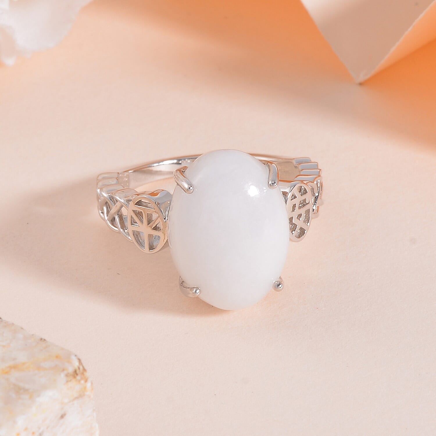 Natural Jade Solitaire Ring in Rhodium Over Sterling Silver (Size 10.0) 11.35 ctw