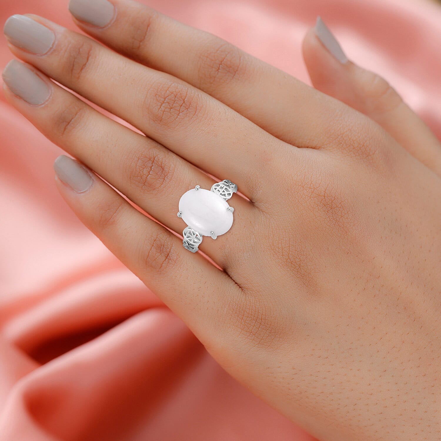 Natural Jade Solitaire Ring in Rhodium Over Sterling Silver (Size 10.0) 11.35 ctw