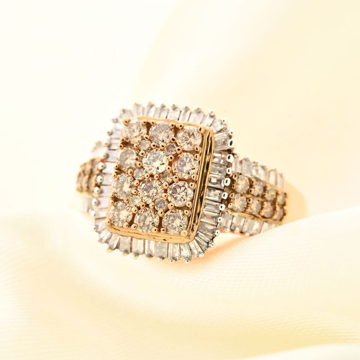 Doorbuster Natural Champagne and White Diamond Ring in Vermeil RG Over Sterling Silver (Size 10.0) 1.00 ctw image number 1