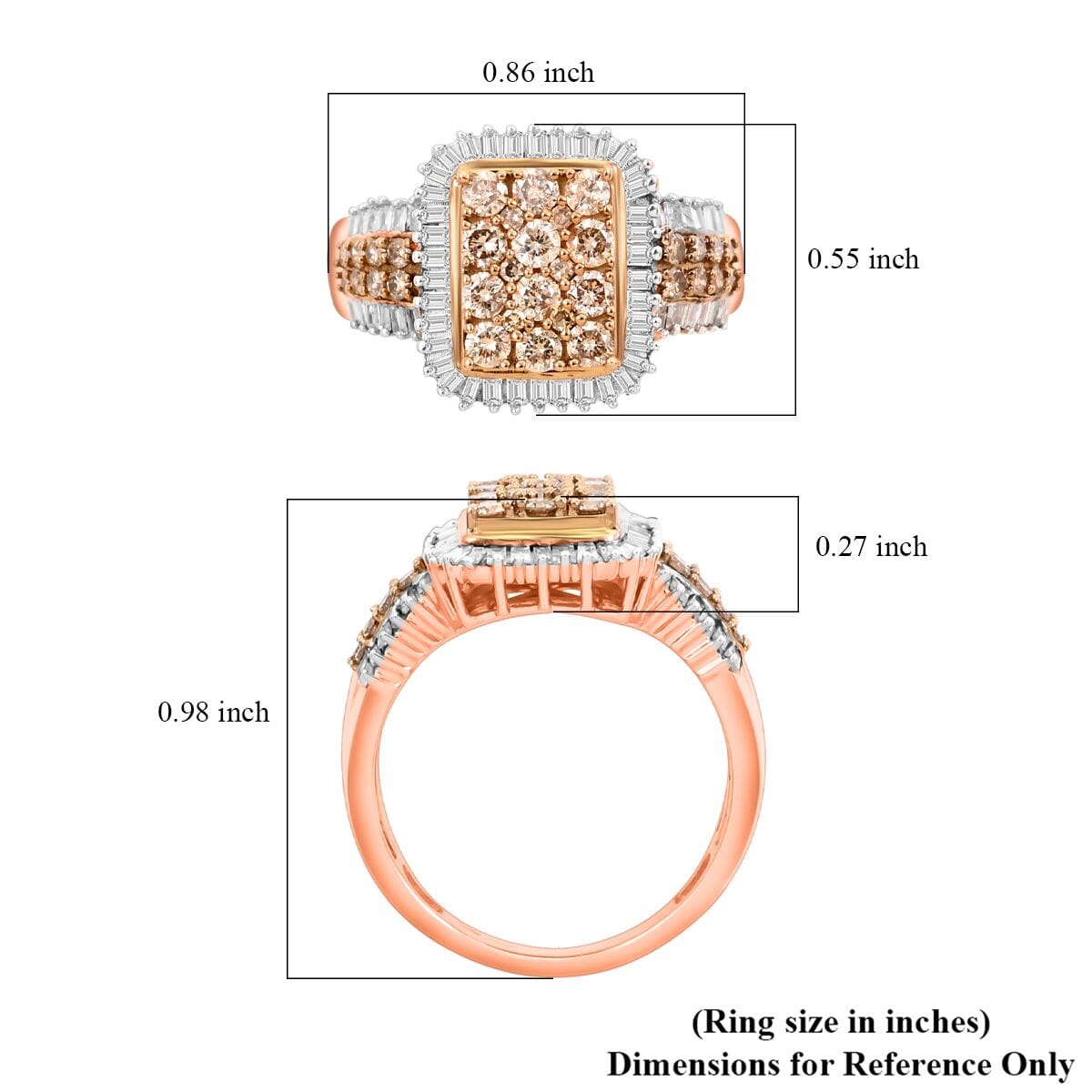 Natural Champagne and White Diamond Ring in Vermeil Rose Gold Over Sterling Silver (Size 10.0) 1.00 ctw image number 5