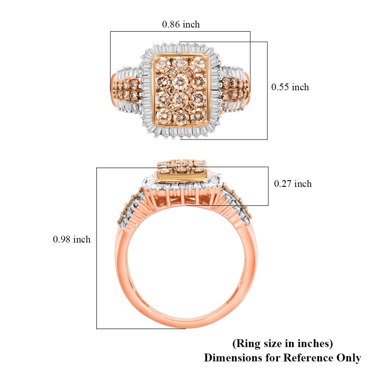 Doorbuster Natural Champagne and White Diamond Ring in Vermeil RG Over Sterling Silver (Size 10.0) 1.00 ctw image number 5