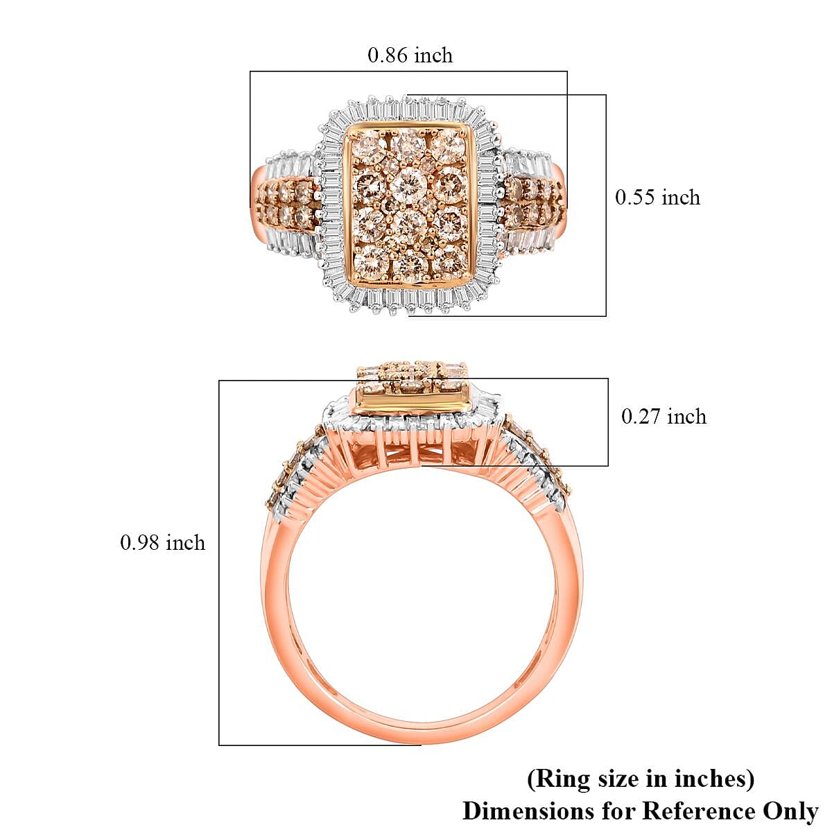 Natural Champagne and White Diamond 1.00 ctw Ring in Vermeil Rose Gold Over Sterling Silver (Size 6.0) 