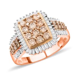 Natural Champagne and White Diamond Ring in Vermeil Rose Gold Over Sterling Silver (Size 8.0) 1.00 ctw