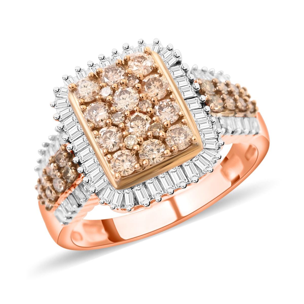 Natural Champagne and White Diamond 1.00 ctw Ring in Vermeil Rose Gold Over Sterling Silver (Size 9.0)  image number 0
