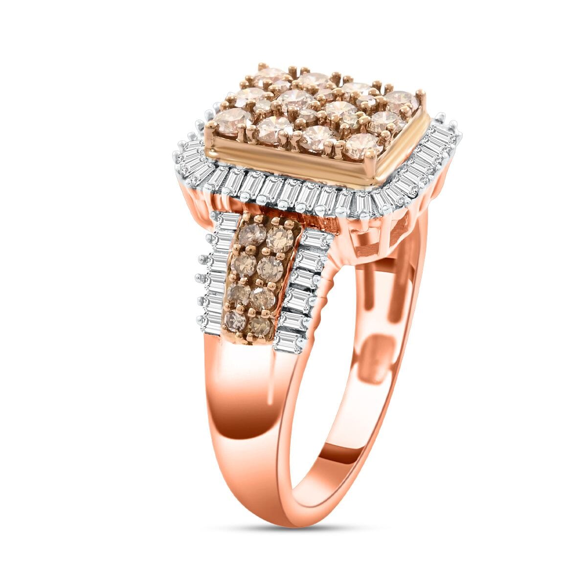 Natural Champagne and White Diamond 1.00 ctw Ring in Vermeil Rose Gold Over Sterling Silver (Size 9.0)  image number 3