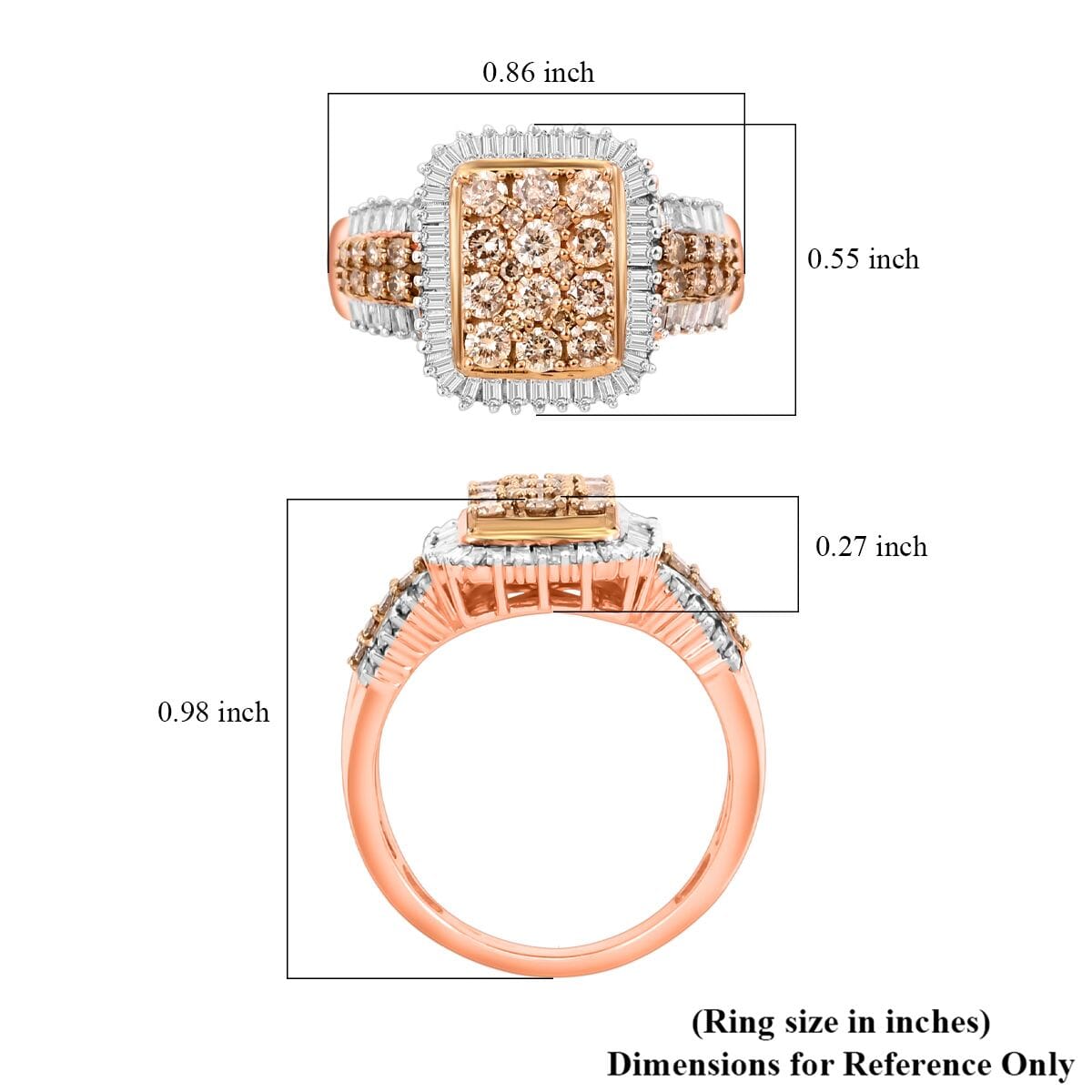 Natural Champagne and White Diamond 1.00 ctw Ring in Vermeil Rose Gold Over Sterling Silver (Size 9.0)  image number 5