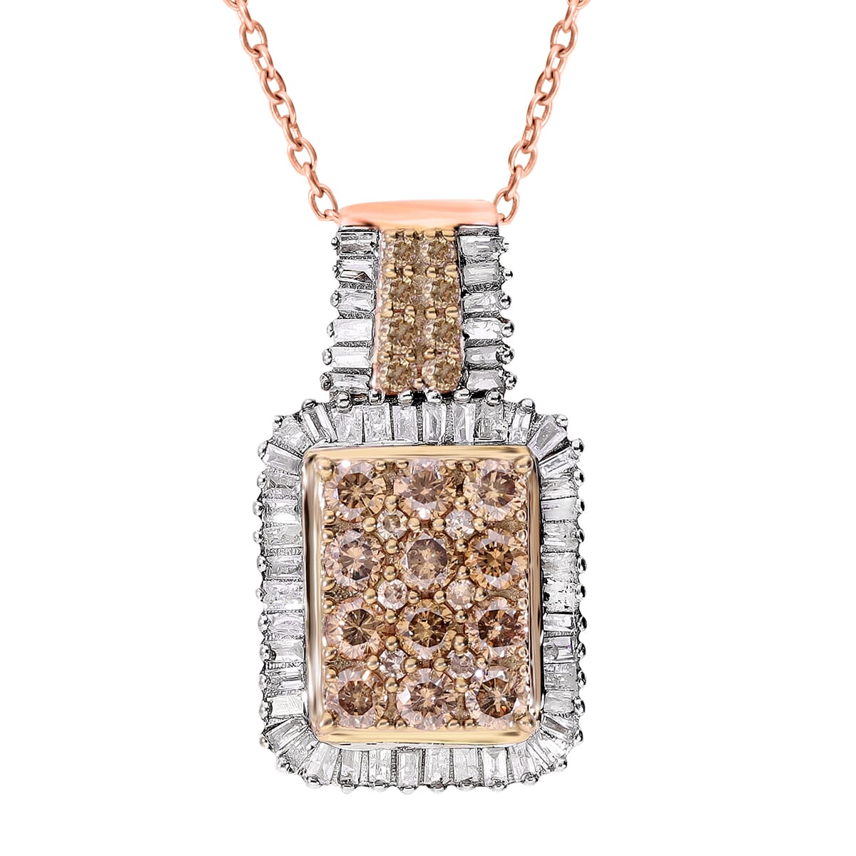 Natural Champagne and White Diamond Pendant in Vermeil Rose Gold Over Sterling Silver 1.00 ctw image number 0