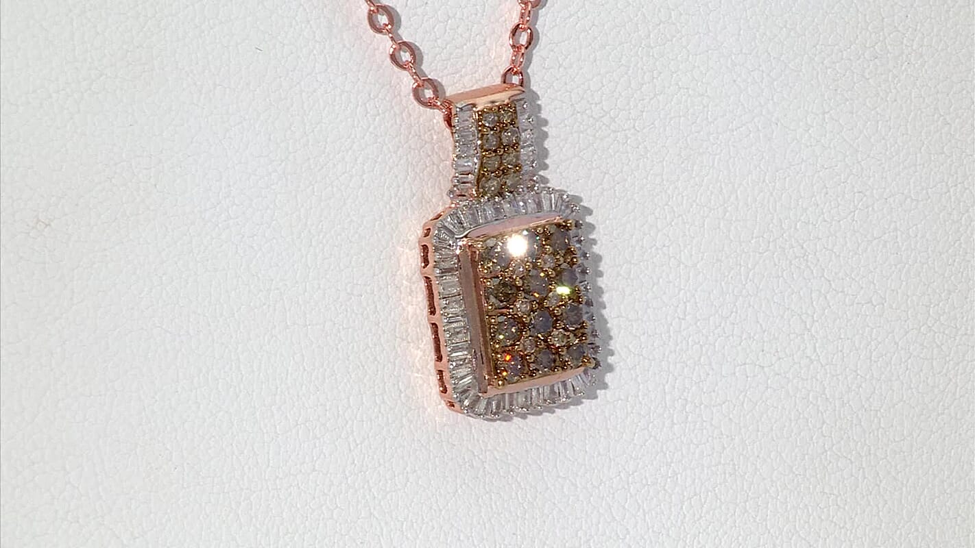 D''Joy Natural Champagne and White Diamond 1.00 ctw Pendant without Chain in Vermeil Rose Gold Over Sterling Silver